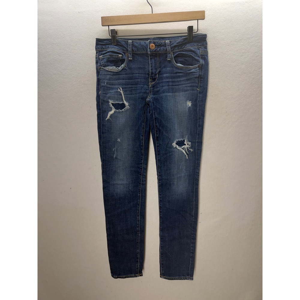 American Eagle Skinny Jeans Womens 6 Blue Distressed Super Stretch 3579